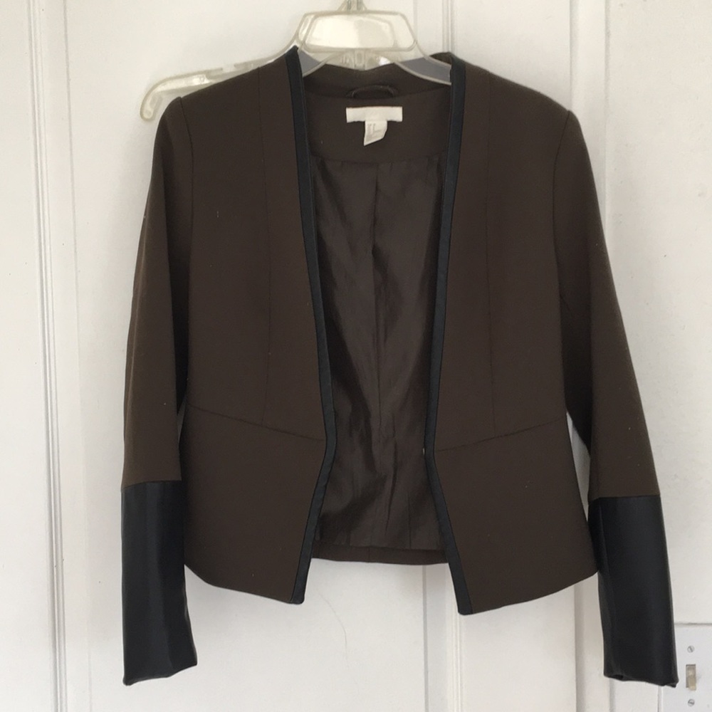 H&M olive green blazer with black pleather cuffs